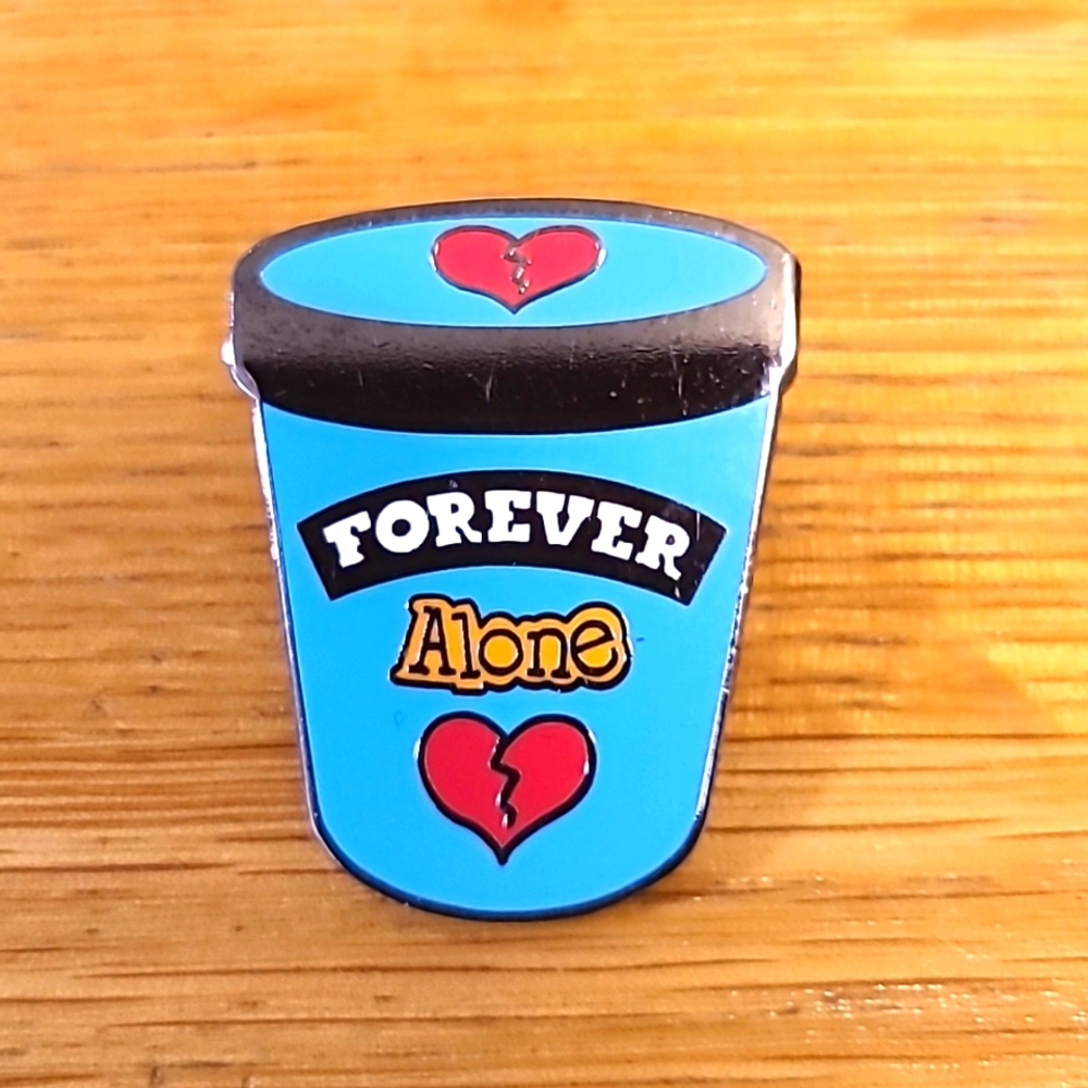 Forever Alone Broken Heart Ice Cream Pint Enamel Pin
